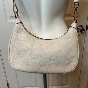 Michael Kors Cora Light Cream Zip Pouchette Leather Crossbody